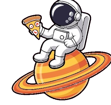Astronauta con porción de pizza, mascota de Hotel Cacique